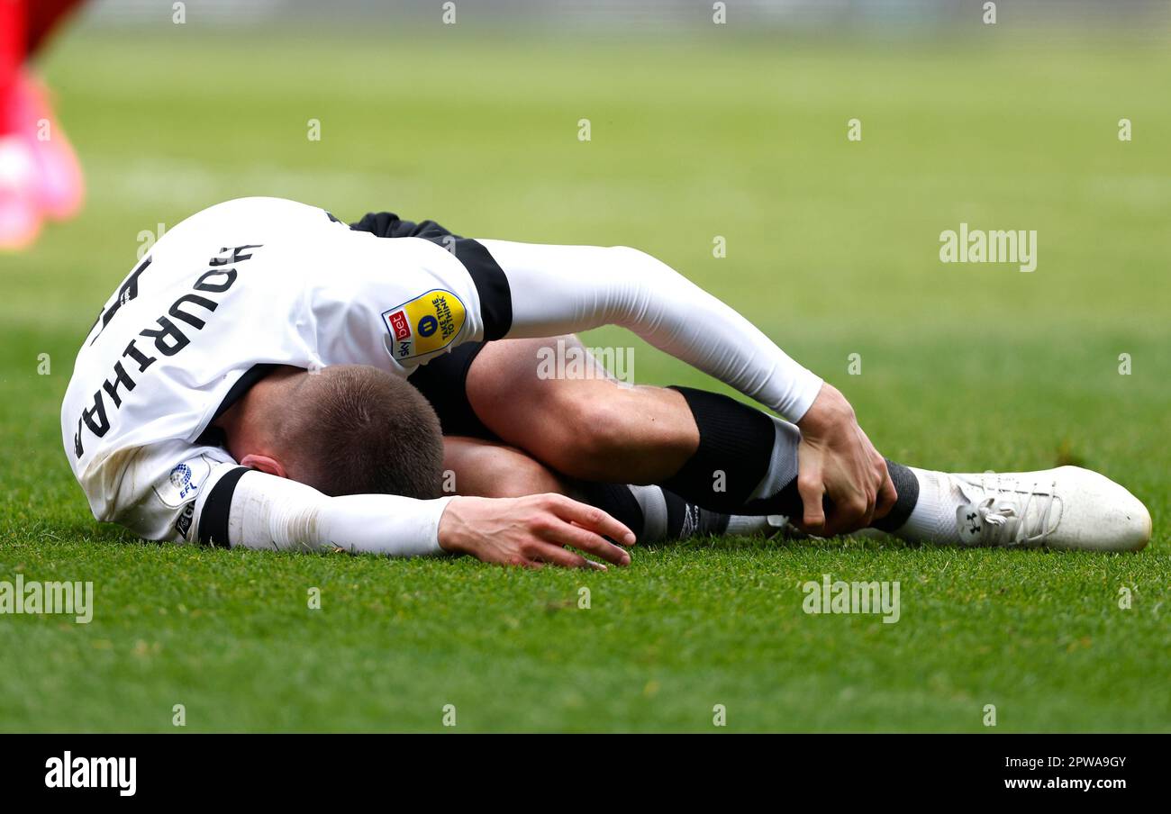 Conor Hourihane della contea di Derby appare jurt durante la partita Sky Bet League One al Pride Park, Derby. Data immagine: Sabato 29 aprile 2023. Foto Stock