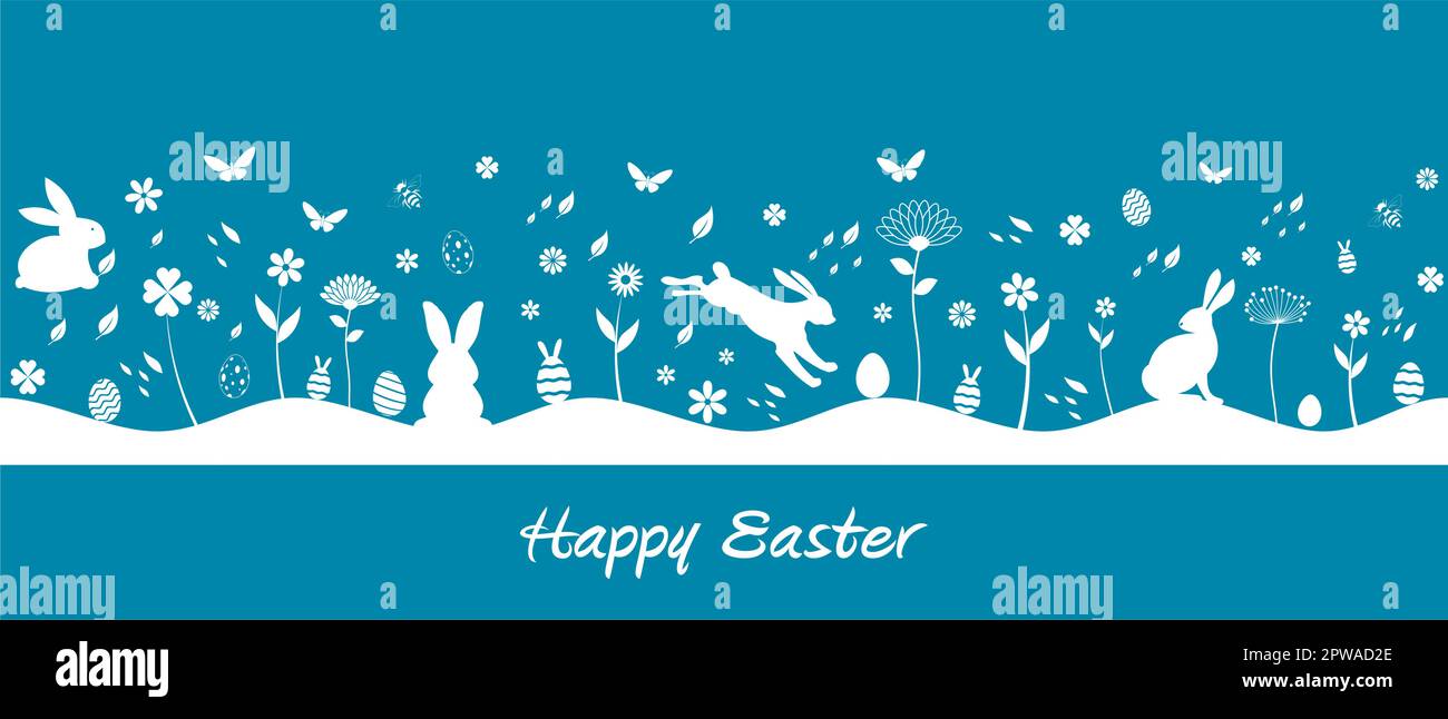 Pasqua Silhouette vettore senza cuciture in blu. Buon saluto pasquale. Illustrazione Vettoriale