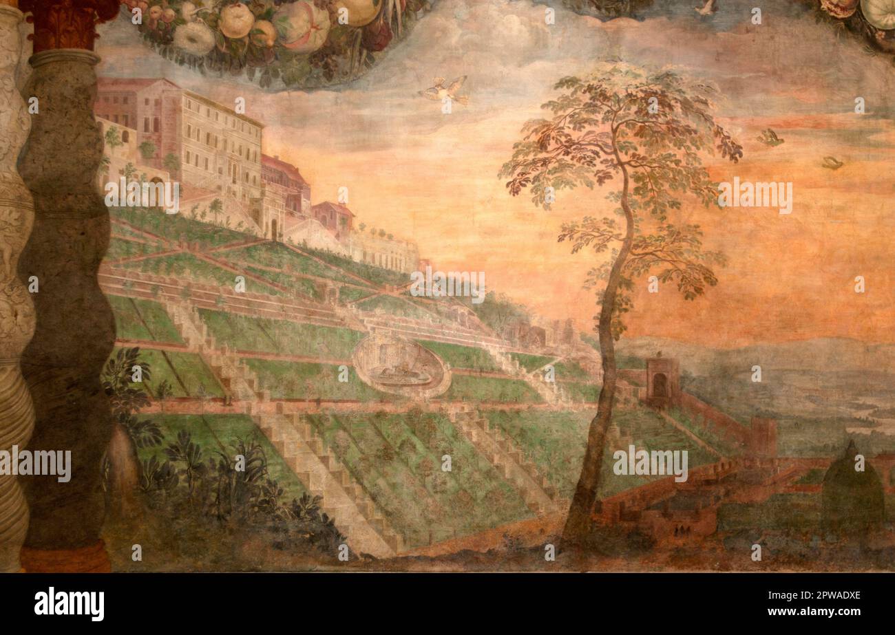 Eccezionale affresco sulla parete di Villa D'Este a Tivoli (Italia) Foto Stock