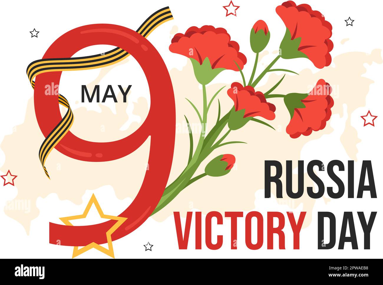 Giornata della Vittoria Russa il 9 maggio Illustrazione con la Stella Medica dell'Eroe e Grande Guerra Patriottica in Cartoon piano disegnata a mano per i modelli di Landing Page Illustrazione Vettoriale