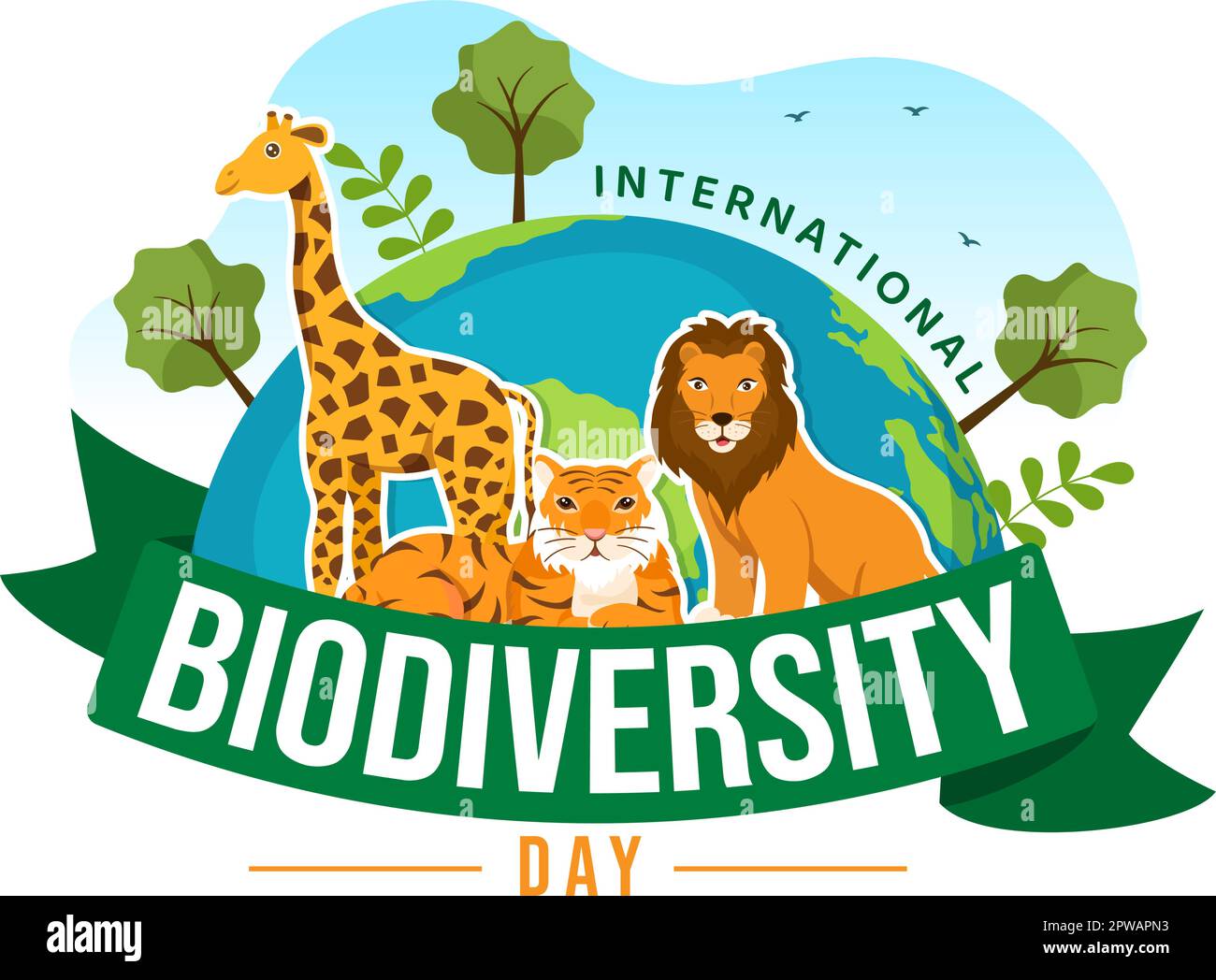 Giornata mondiale della biodiversità il 22 maggio Illustrazione con diversità biologica, Terra e animale in cartoon piano disegnata a mano per modelli di landing page Illustrazione Vettoriale