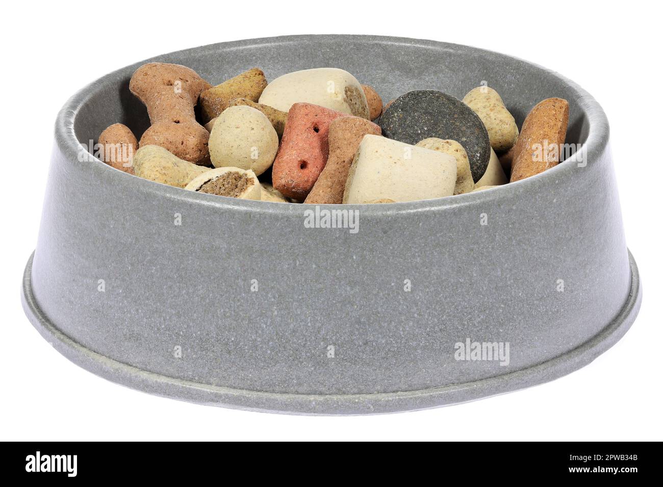 cibo per cani in ciotola di alimentazione isolato su sfondo bianco Foto Stock