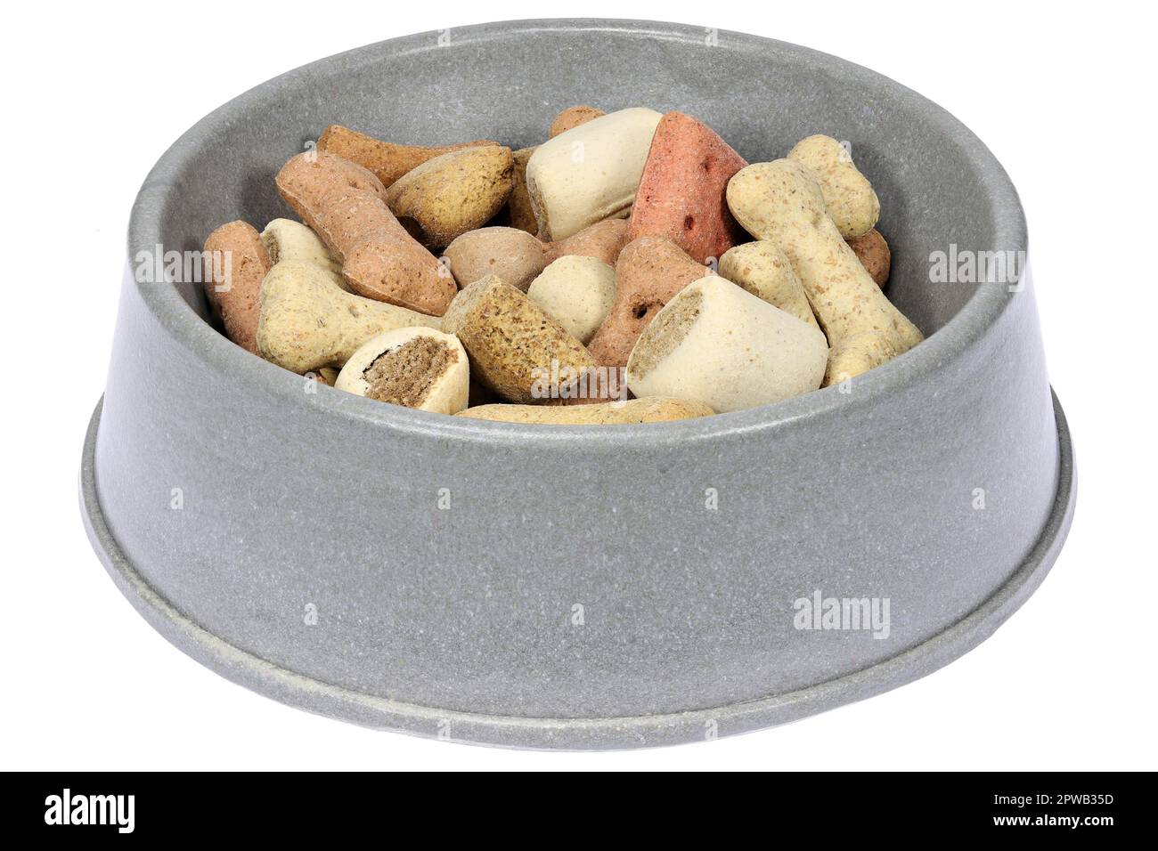cibo per cani in ciotola di alimentazione isolato su sfondo bianco Foto Stock