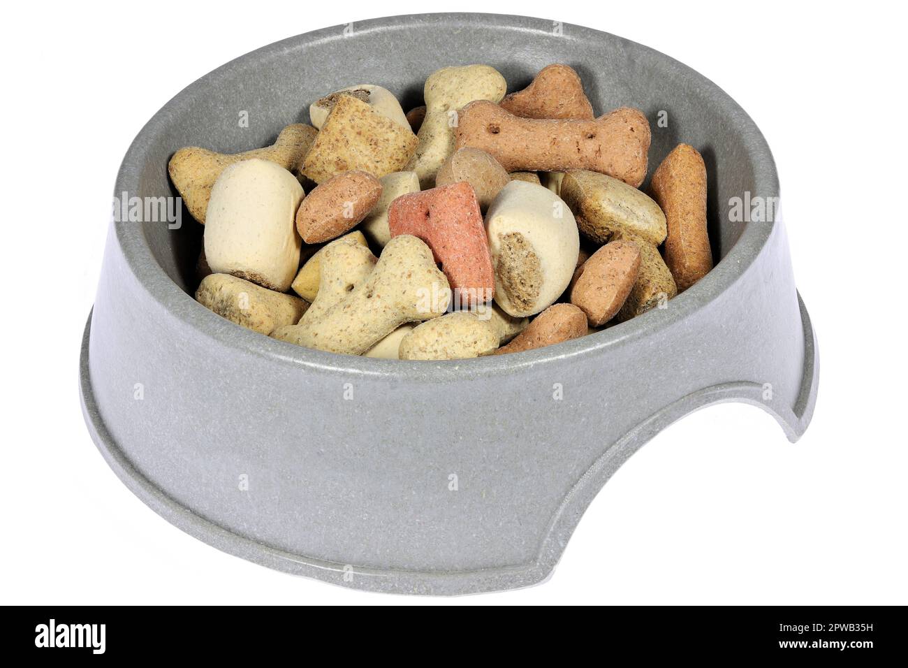 cibo per cani in ciotola di alimentazione isolato su sfondo bianco Foto Stock