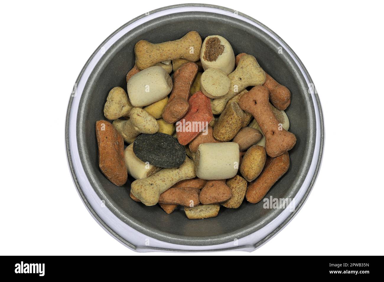 cibo per cani in ciotola di alimentazione isolato su sfondo bianco Foto Stock