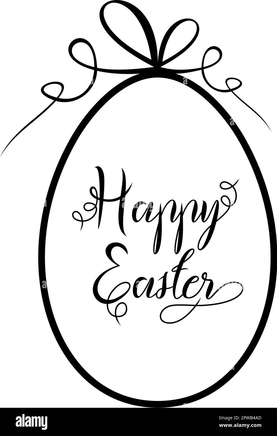 Buon vettore di scrittura pasquale con uovo di Pasqua e nastro regalo in nero. Illustrazione Vettoriale