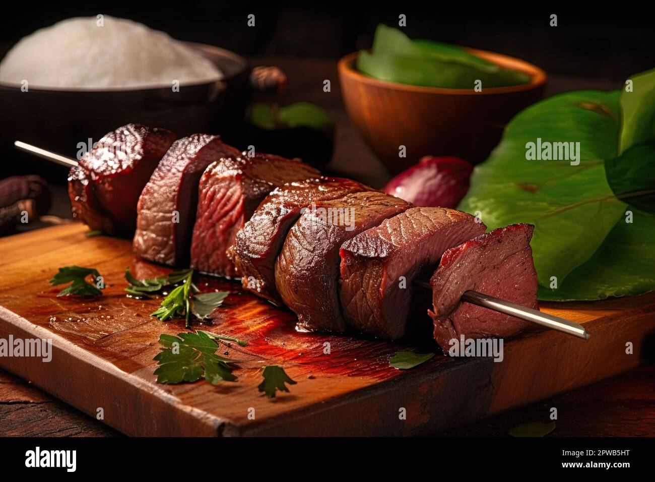 In Brasile, grigliare la carne su una spada di spiedino di ferro chiamata  picanha BBQ è