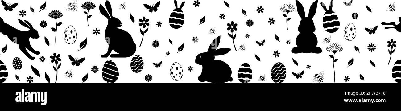 Pasqua Silhouette vettore senza cuciture in nero. Sfondo isolato. Illustrazione Vettoriale