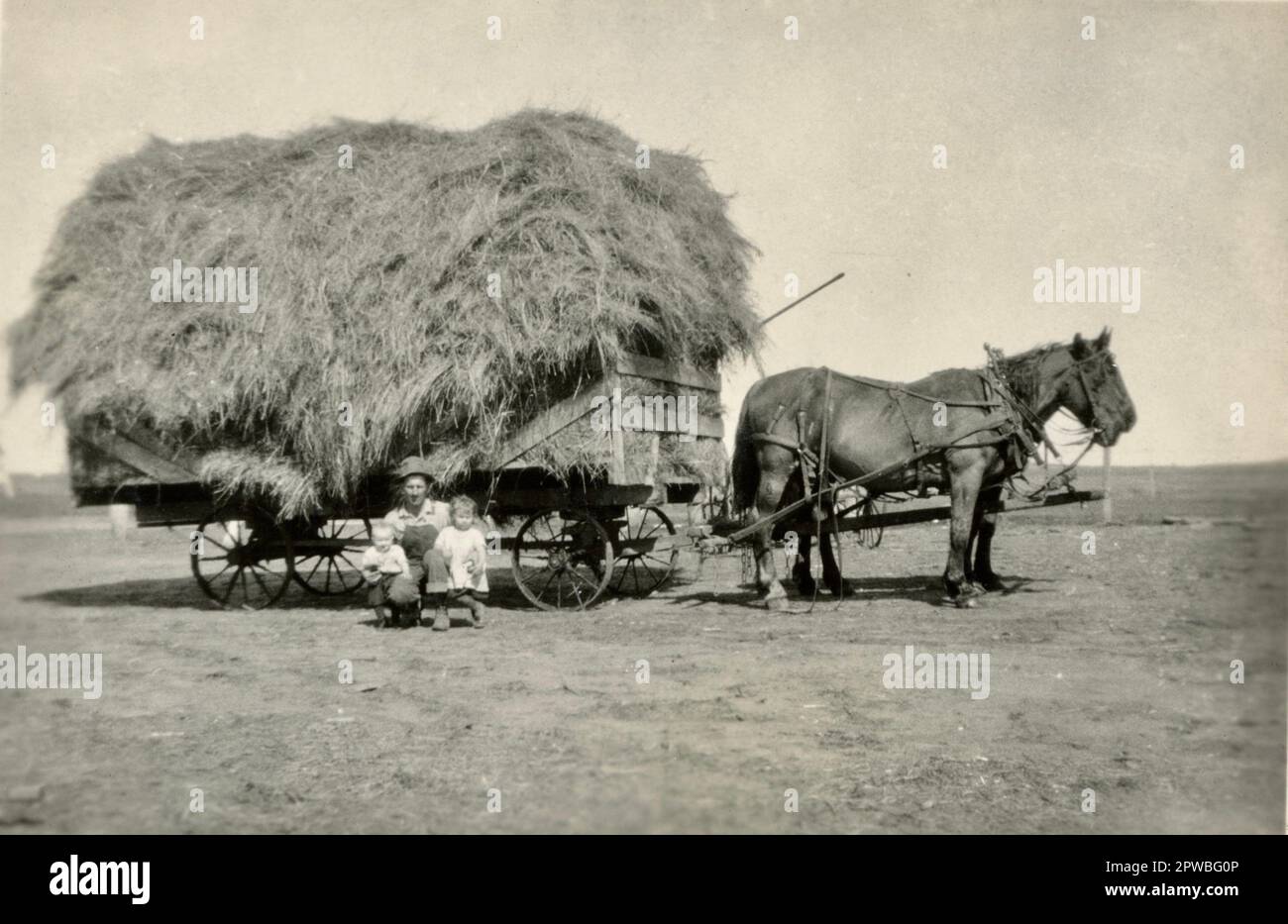 Hay Wagon, Farm Life primi anni '1900, Farmstead Foto Stock