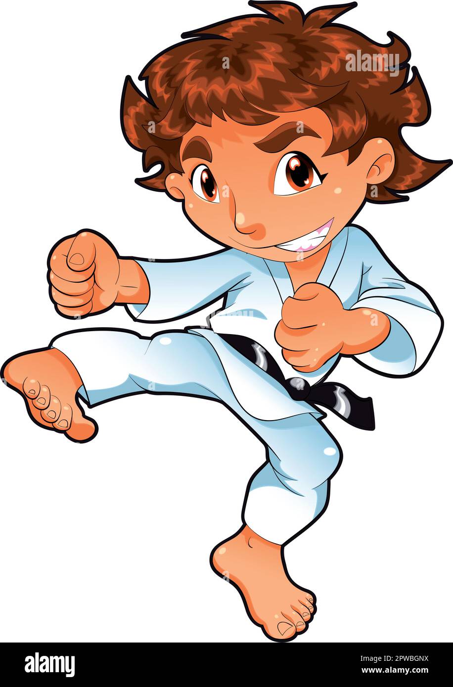 Baby Karate Player, personaggio sportivo vettoriale e cartoni animati Illustrazione Vettoriale