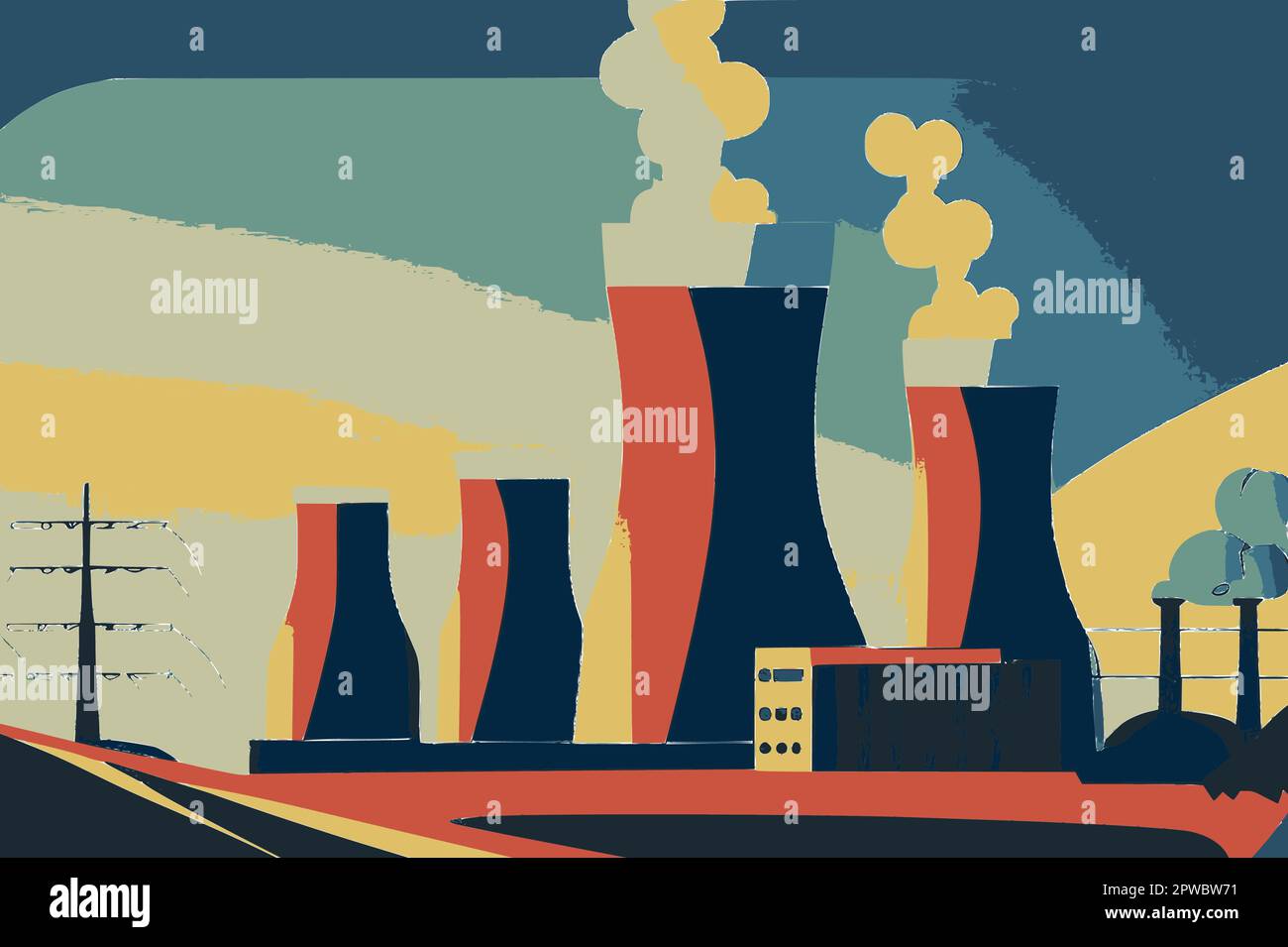 Immagine vettoriale della centrale nucleare Illustrazione Vettoriale