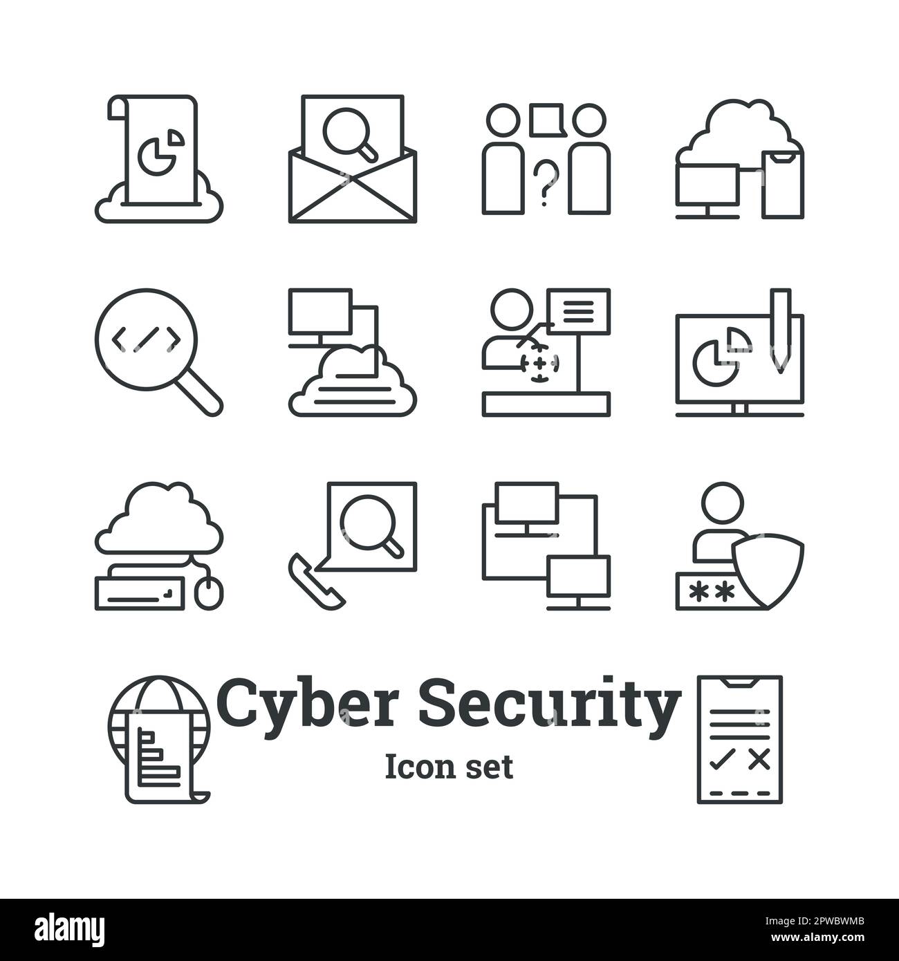 Soluzioni per la sicurezza informatica: Set di icone per la sicurezza informatica Illustrazione Vettoriale