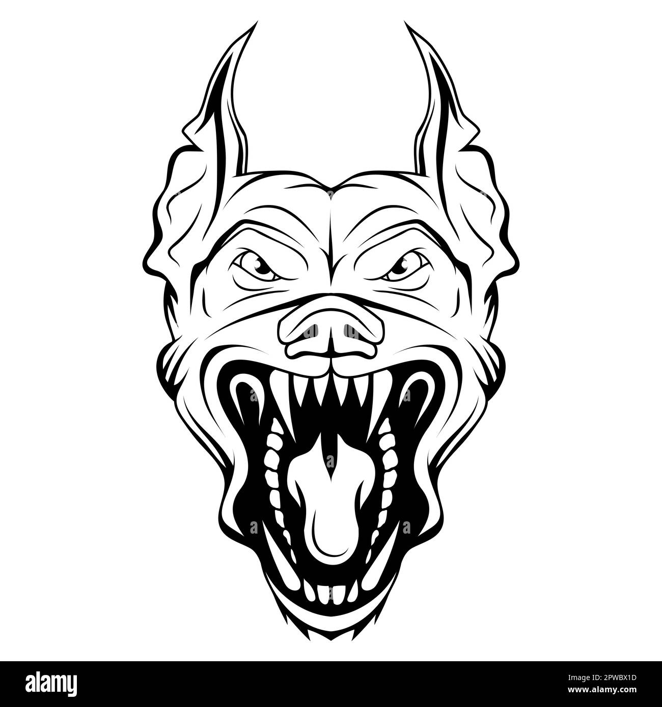 Un cane malvagio. Illustrazione vettoriale di un animale domestico di schizzo. Il cane che abbaiava gli bagna i denti e gli ringhia Illustrazione Vettoriale