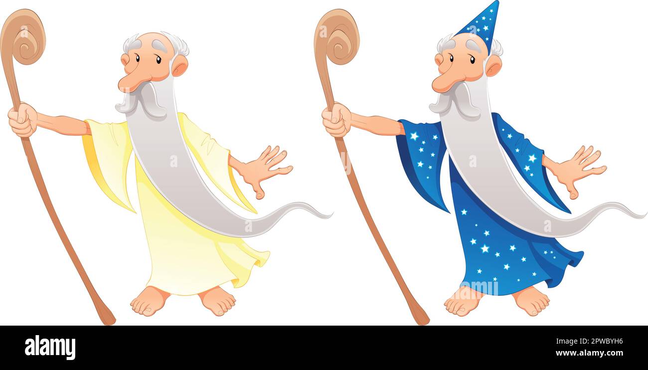 Due tipi di procedura guidata. Simpatici cartoni animati e personaggi vettoriali Illustrazione Vettoriale