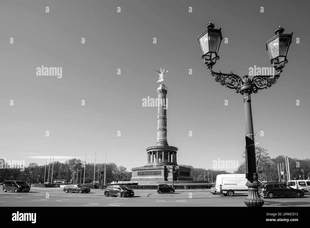 Vista della bellissima colonna della Vittoria a Berlino in Germania Foto Stock