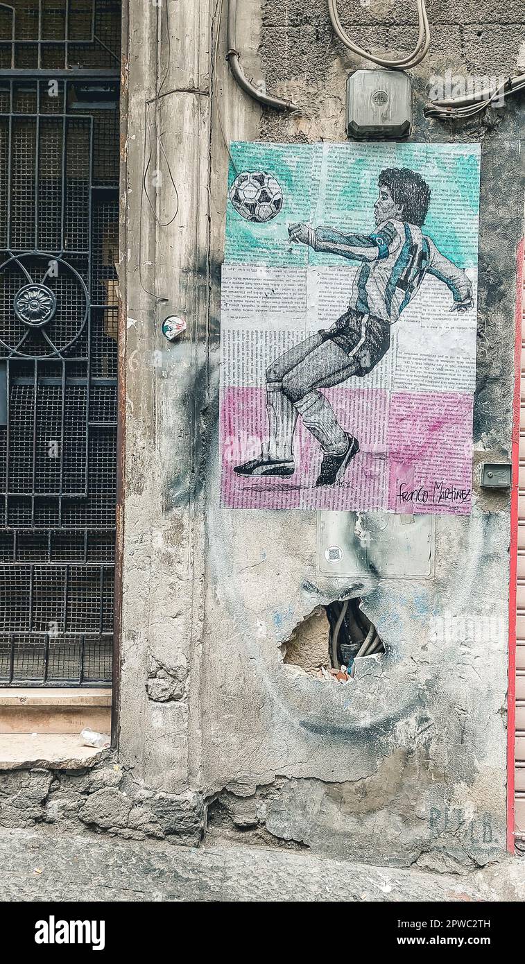 4 2023 marzo - Napoli, Italia: Uno dei murales di Maradona nel quartiere spagnolo di Napoli. Foto Stock