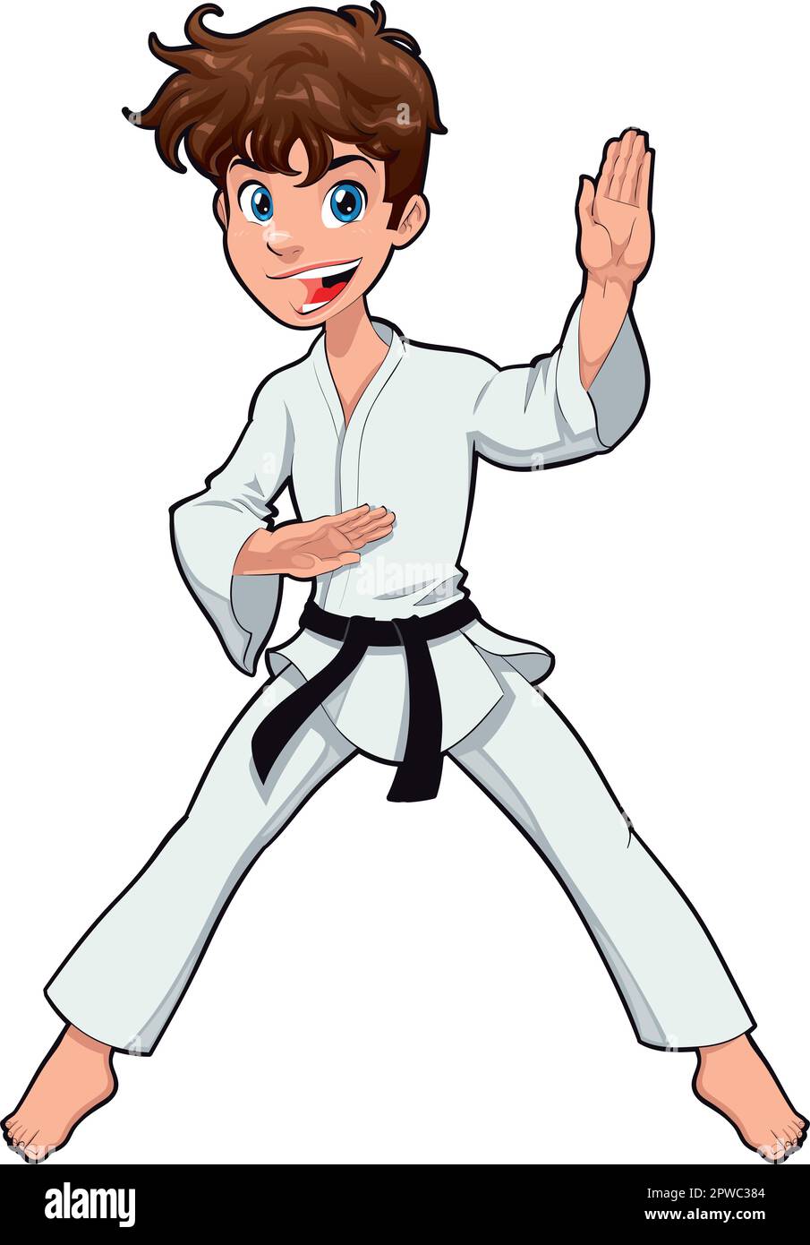 Ragazzo, Karate Player. Personaggio isolato del cartone animato vettoriale Illustrazione Vettoriale