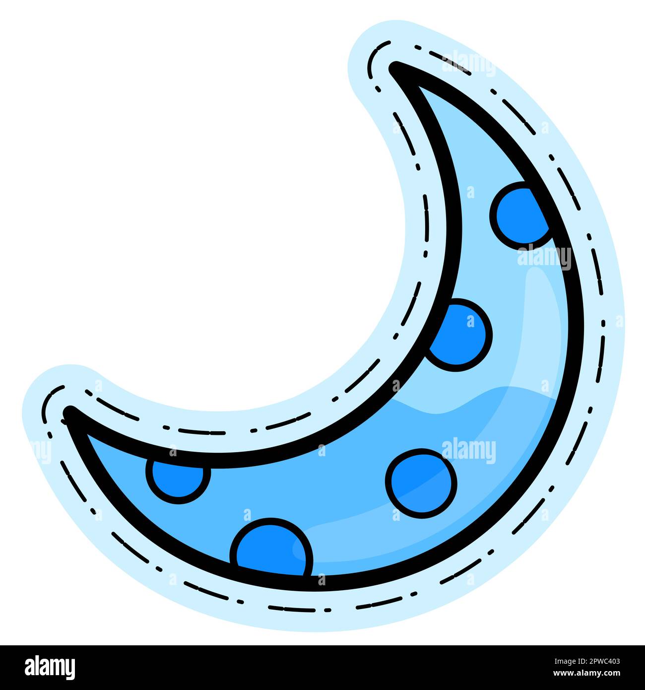 kawaii luna crescente di notte. immagine dell'icona di doodle Illustrazione Vettoriale