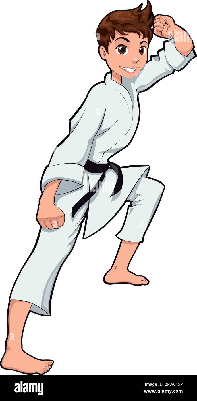 Ragazzo, Karate Player. Personaggio isolato del cartone animato vettoriale Illustrazione Vettoriale