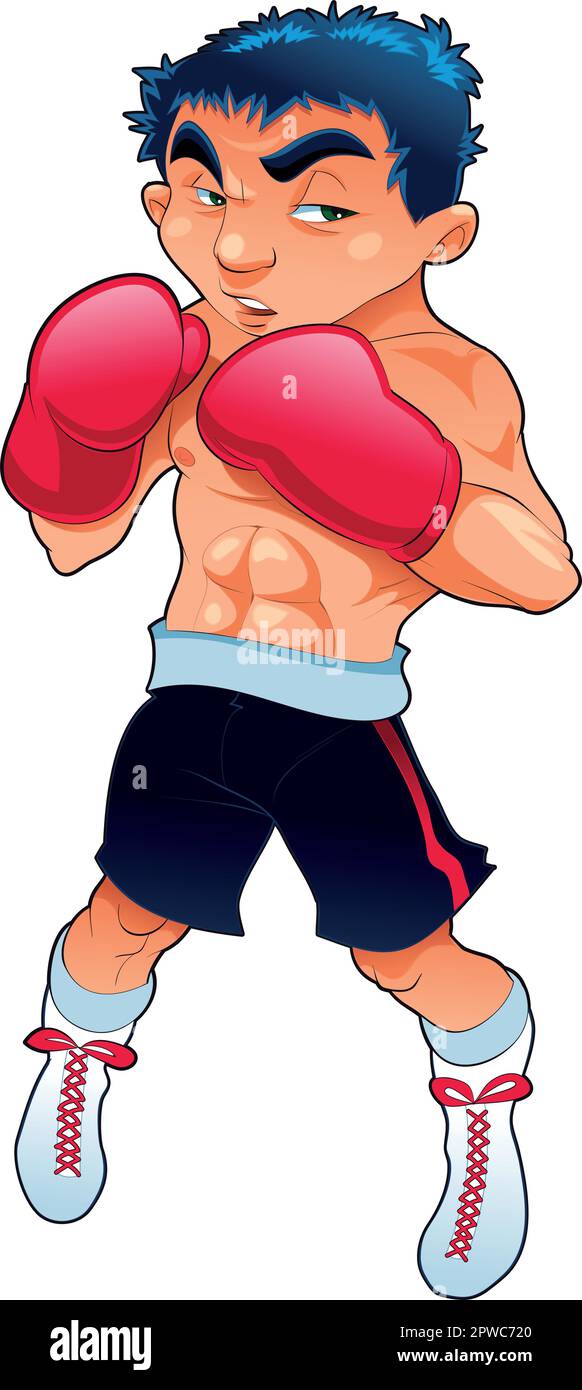 Boxeur. Divertente cartone animato e personaggio vettoriale Illustrazione Vettoriale