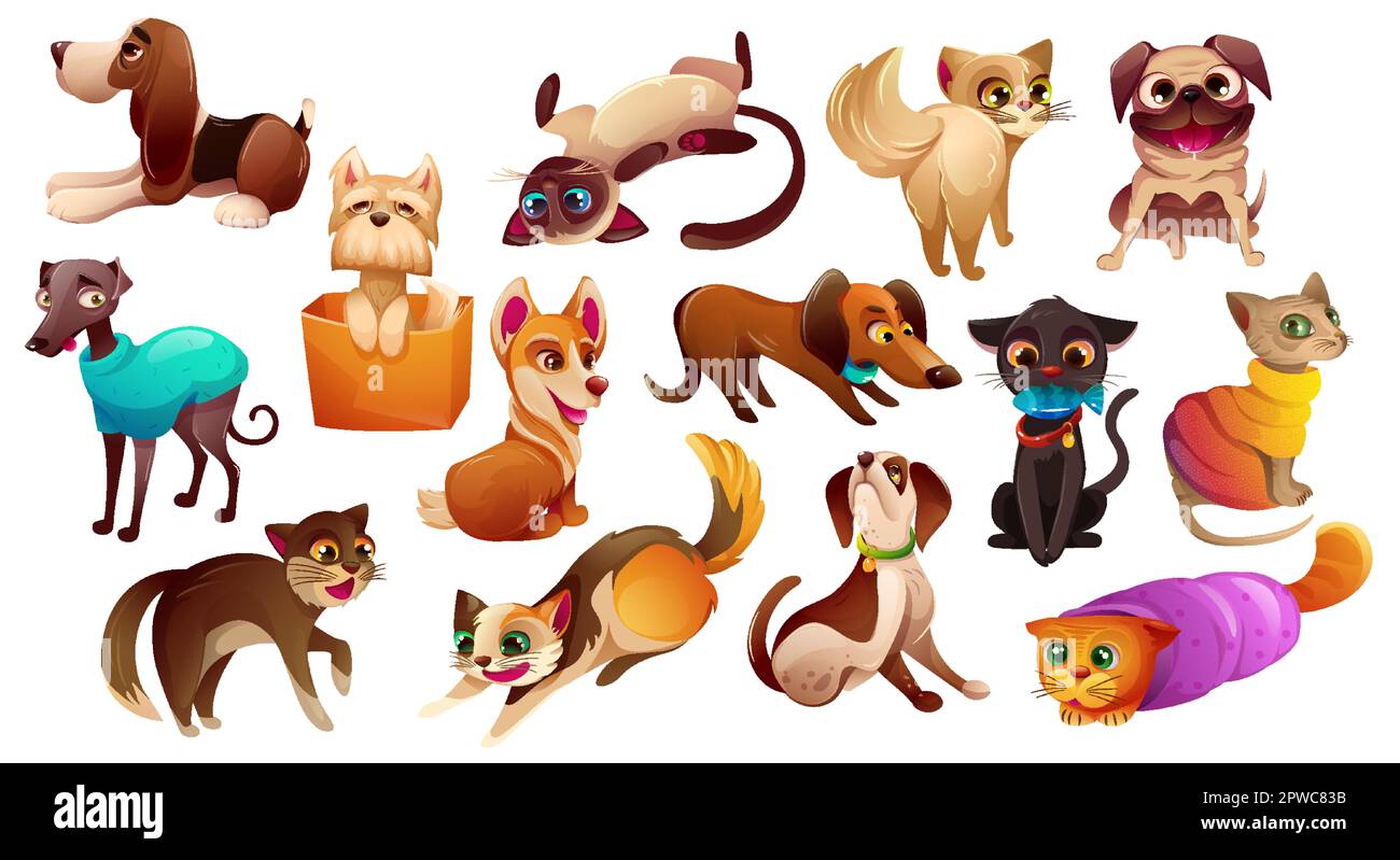 Set di cani e gatti carini Illustrazione Vettoriale