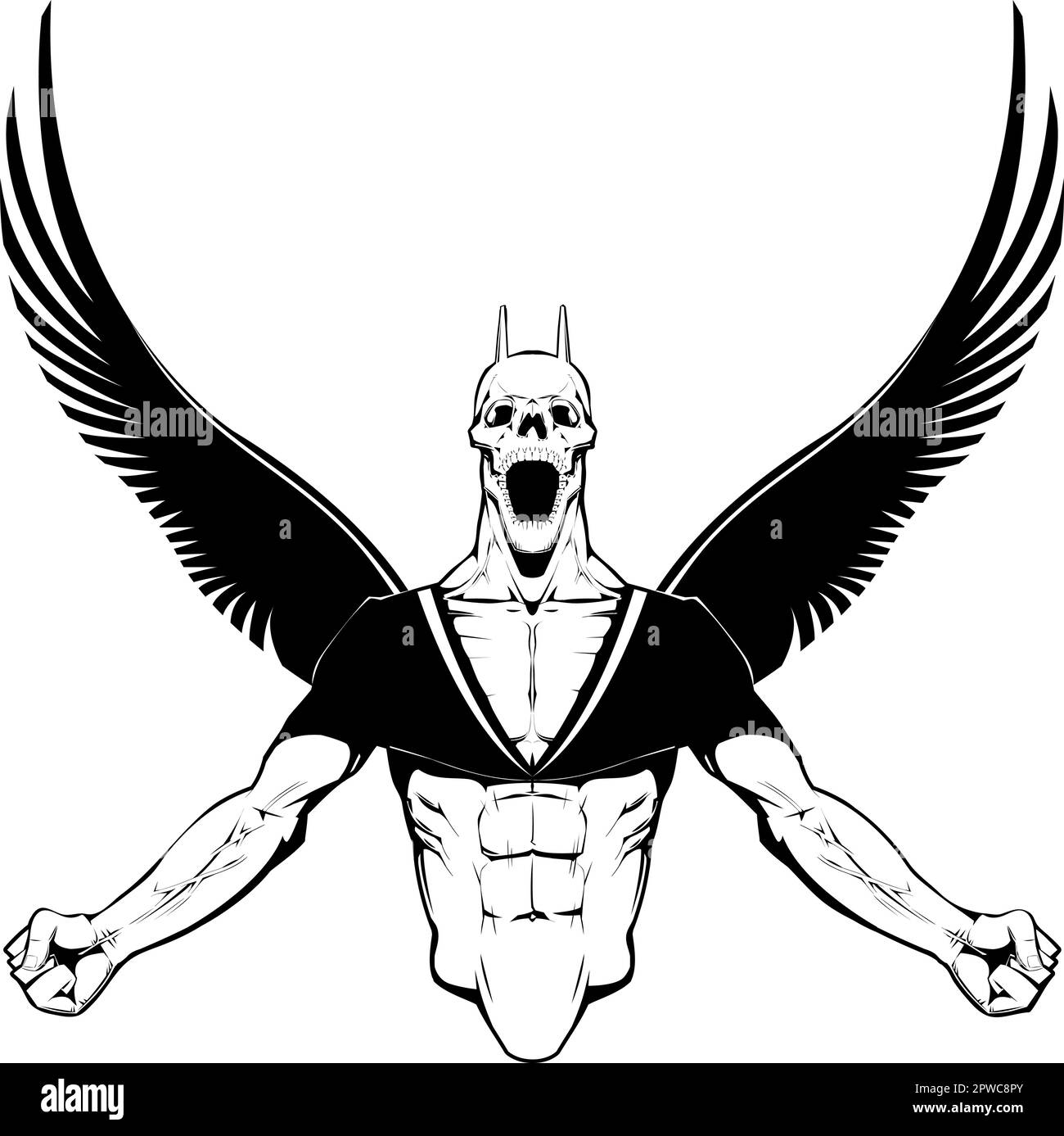 Angry Demon. Illustrazione vettoriale horror, oggetto isolato Illustrazione Vettoriale