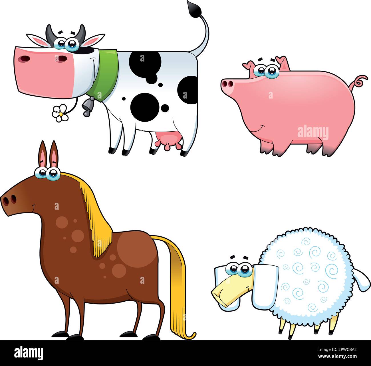 Simpatici animali da fattoria. Cartoon e vettore isolato caratteri. Illustrazione Vettoriale