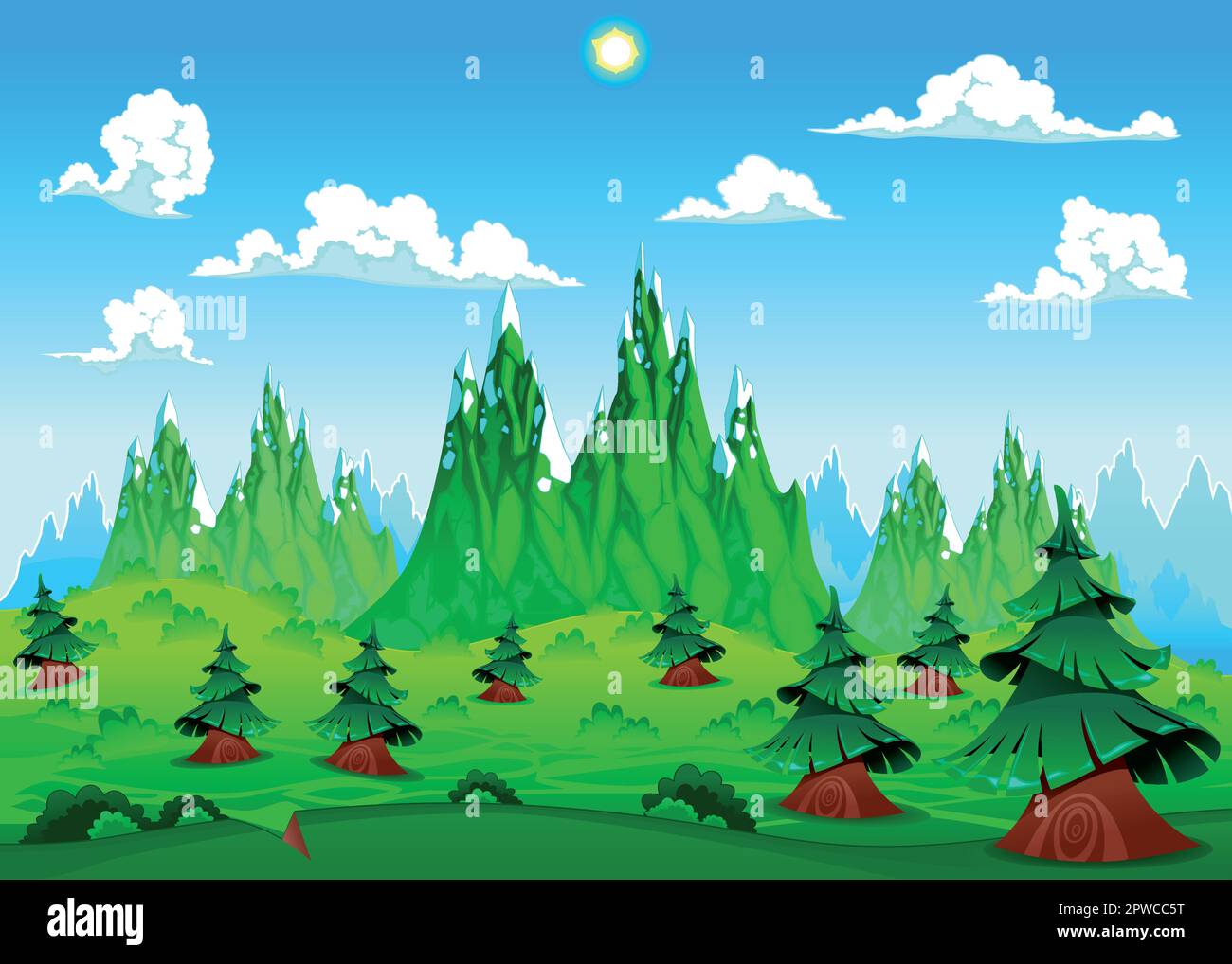 Paesaggio montano. Illustrazione di cartoni animati vettoriali Illustrazione Vettoriale