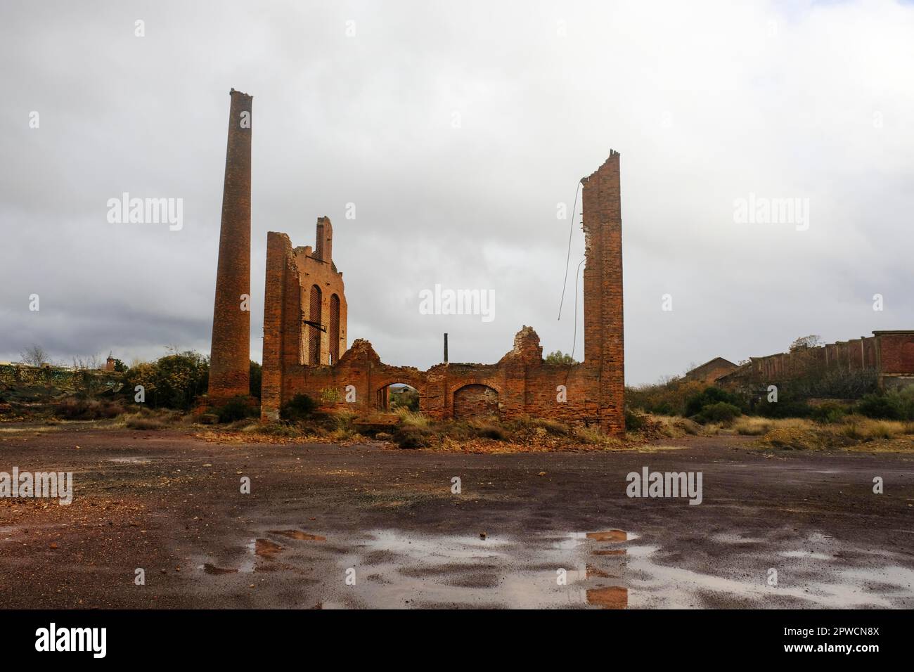 Sito industriale abbandonato, ex miniera di carbone, Penarroya Puebonuevo, provincia di Cordoba, Andalusia, Spagna Foto Stock