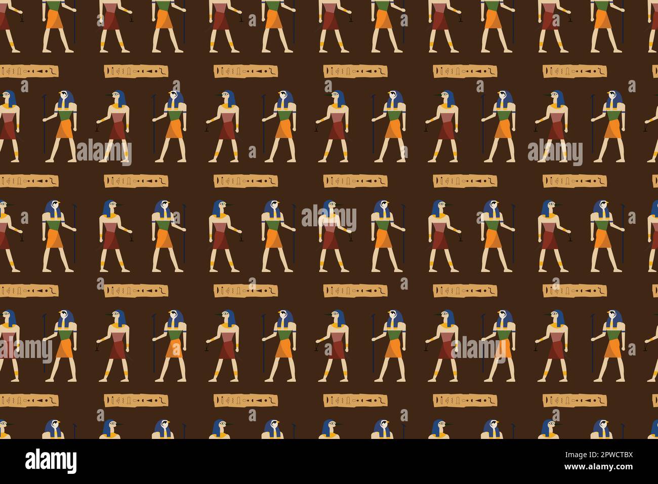 Antico Egitto senza cuciture modello. Sculture geroglifiche sulle pareti esterne di un antico disegno egiziano. Antichi murales egiziani. Grunge Egitto senza cuciture sfondo. Gli dei egiziani e il modello dei faraoni Illustrazione Vettoriale