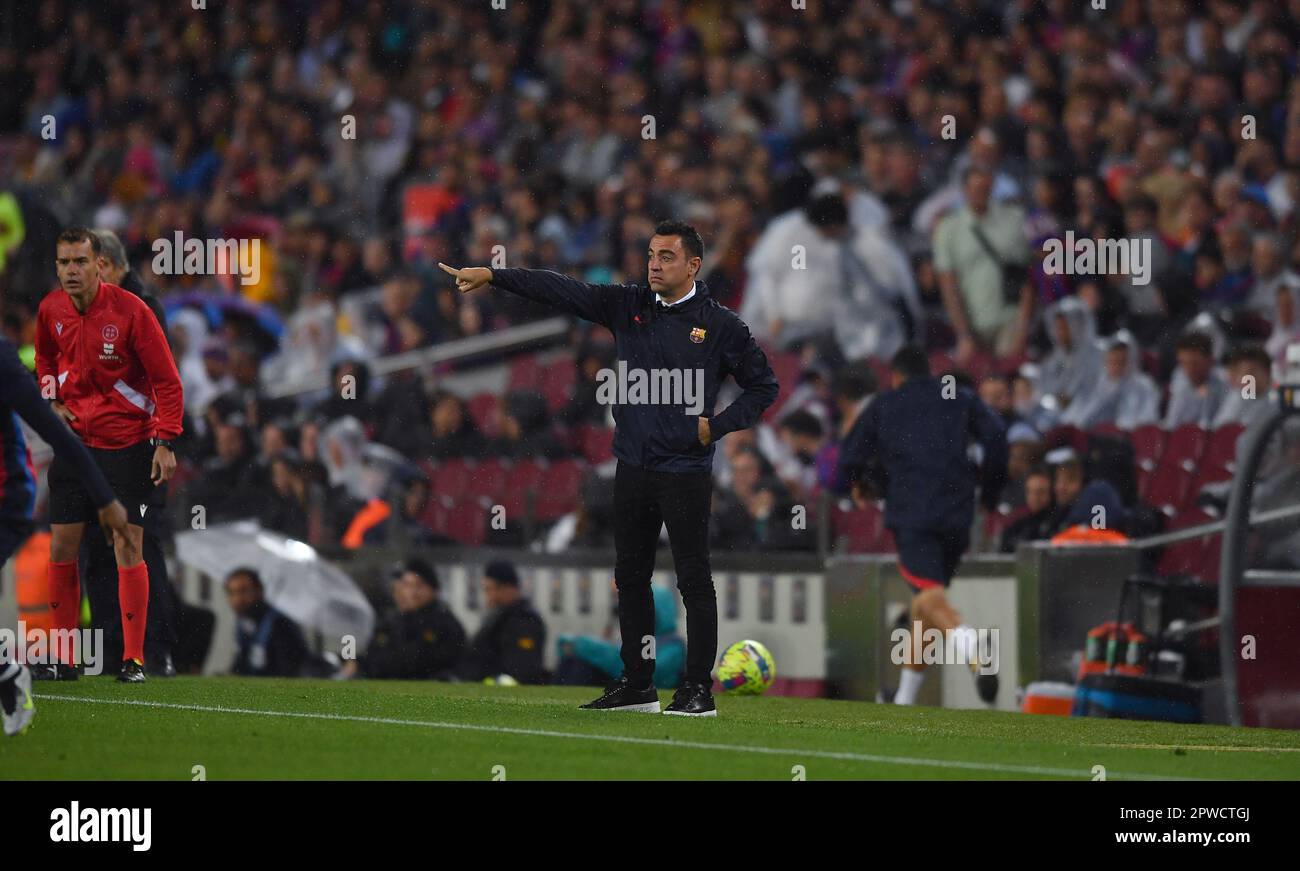 Barcellona, ESP. 29th Apr, 2023. FC BARCELONA vs REAL BETIS 29 aprile 2023 Xavi Hernandez allenatore capo del FC Barcelona durante la partita tra FC Barcelona e Real Betis corrispondente al trentadue giorno di la Liga Santander a Spotify Camp Nou a Barcellona, Spagna. Credit: Rosdemora/Alamy Live News Foto Stock