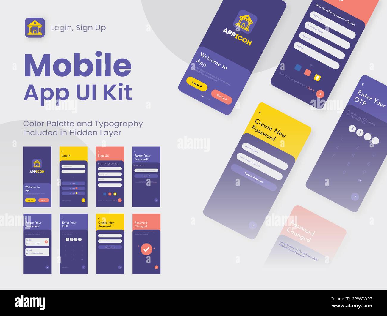 Interfaccia utente wireframe, UX, layout GUI con diverse schermate di accesso, tra cui accesso account, registrazione e modifica della password per l'app mobile. Illustrazione Vettoriale Interfaccia utente wireframe, UX, layout GUI con diverse schermate di accesso, tra cui accesso account, registrazione e modifica della password per l'app mobile. Illustrazione Vettoriale