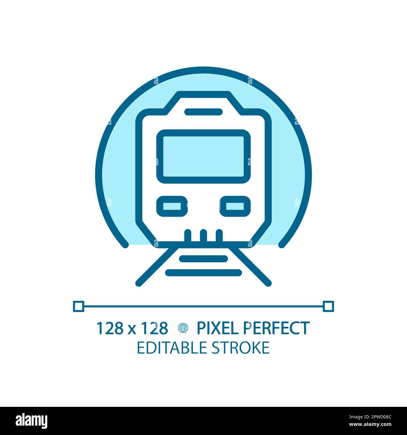 Icona di colore RGB blu perfetto pixel metro train Illustrazione Vettoriale
