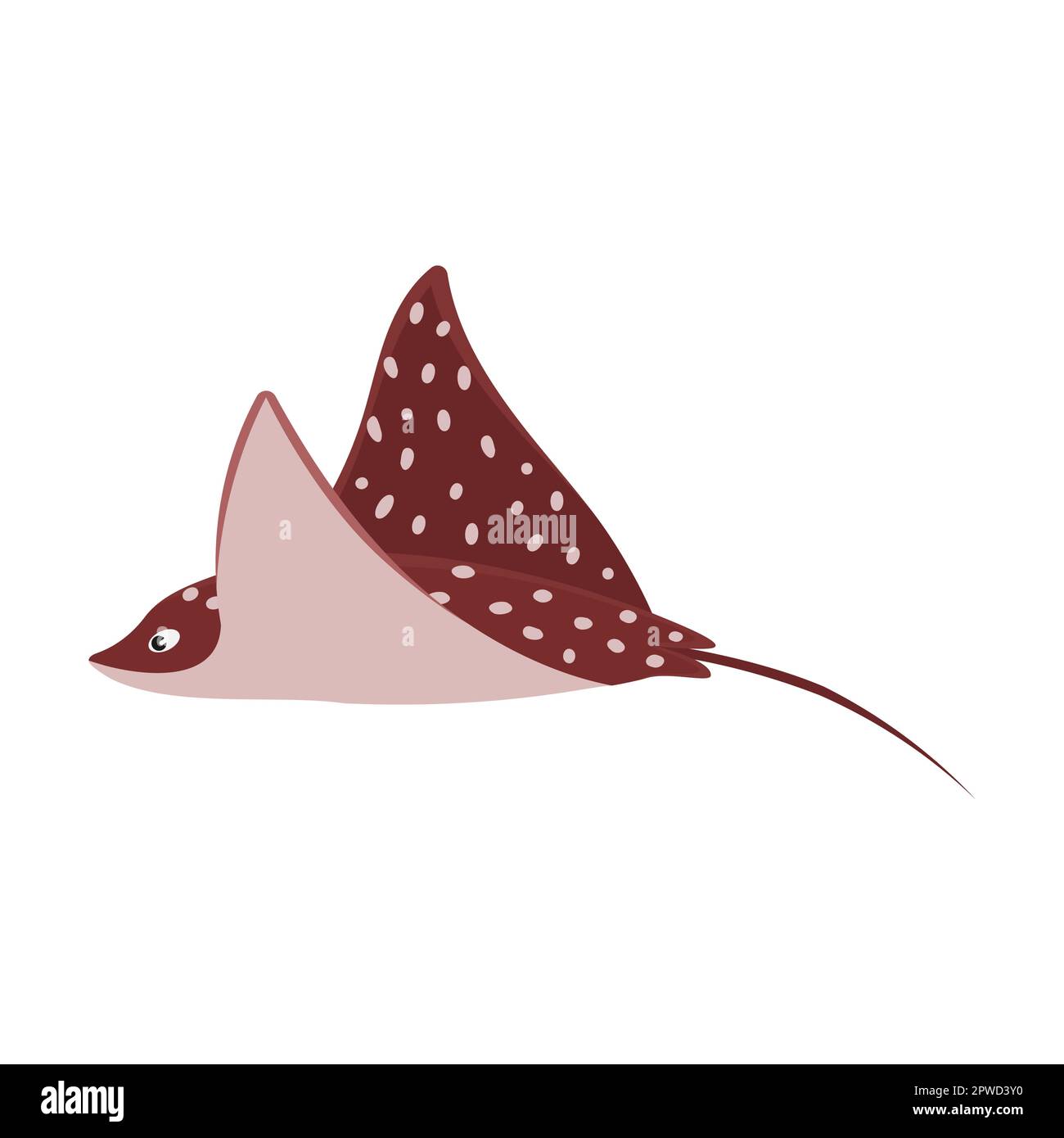 Illustrazione del vettore dei caratteri cartoni animati a raggi stingray a caratura larga. Creature marine comiche, animali subacquei isolati su sfondo bianco. Fauna selvatica Illustrazione Vettoriale