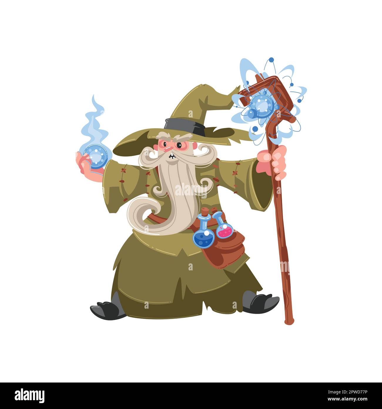 Illustrazione del fumetto incantesimo del vecchio wizard casting Illustrazione Vettoriale
