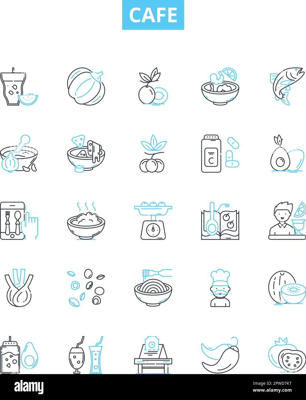 Icone linea vettoriale Cafe impostate. Caffè, caffè, barista, espresso, latte, Cappuccino, illustrazione Frappuccino delineano simboli e segni concettuali Illustrazione Vettoriale