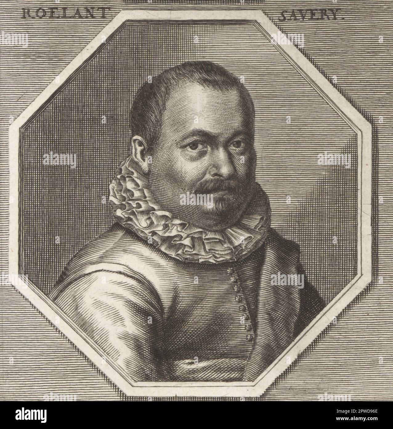 Roelant Savery, pittore olandese nato nelle Fiandre dell'età dell'oro, 1576-1639. Roelant Savery. Incisione su copperplate dopo un'illustrazione di Joachim von Sandrart dalla sua Academia Todesca, della architettura, scultura & Pittura, oder Teutsche Academie, der Edlen Bau- Bild- und Mahlerey-Kunste, Accademia tedesca di architettura, scultura e pittura, Jacob von Sandrart, Norimberga, 1675. Foto Stock