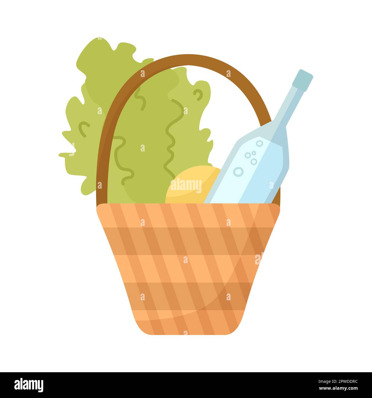 Cestino di vimini con green e cartone animato da bere Illustrazione Vettoriale