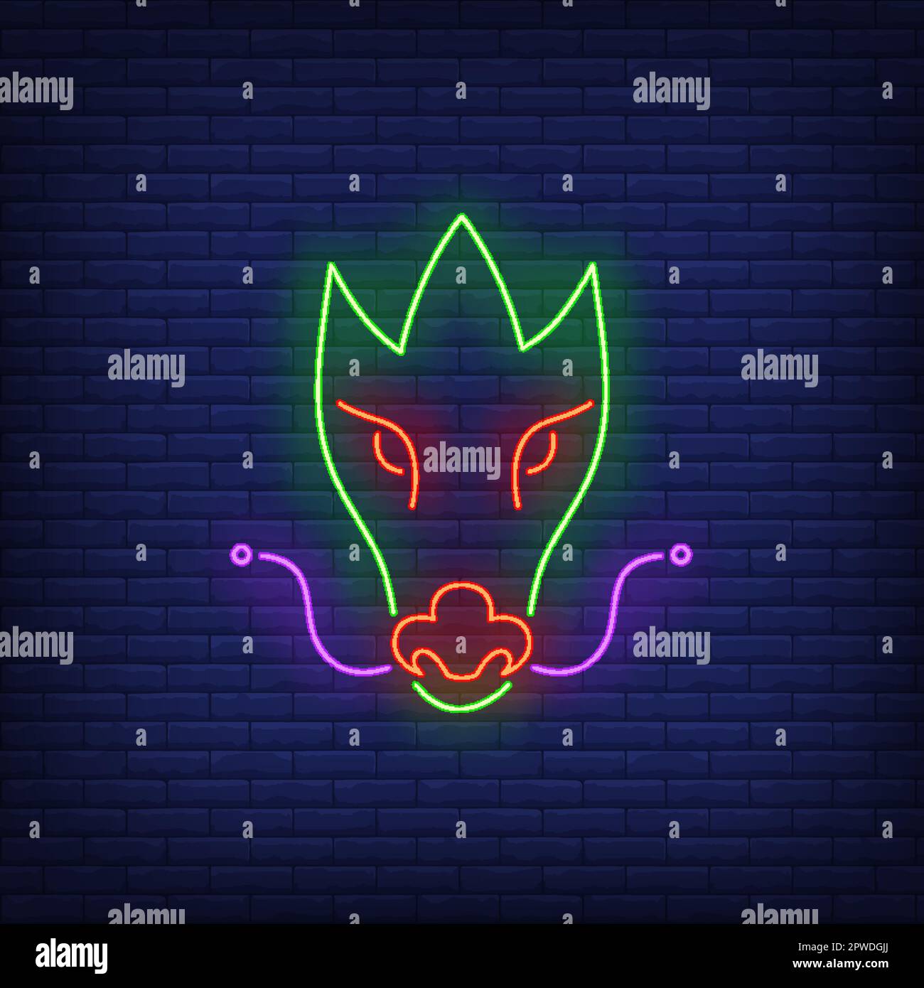 Cartello al neon Dragon Face Illustrazione Vettoriale