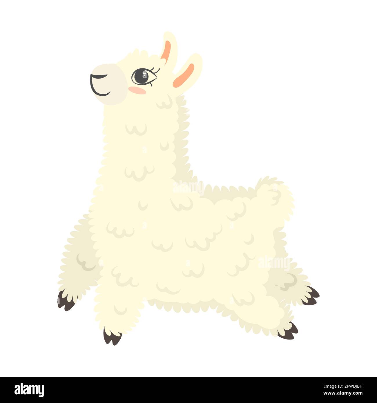 Carino lama cartoon vettoriale illustrazione. Bambina bianca lama in diverse pose ed emozioni. Collezione di adesivi Illustrazione Vettoriale