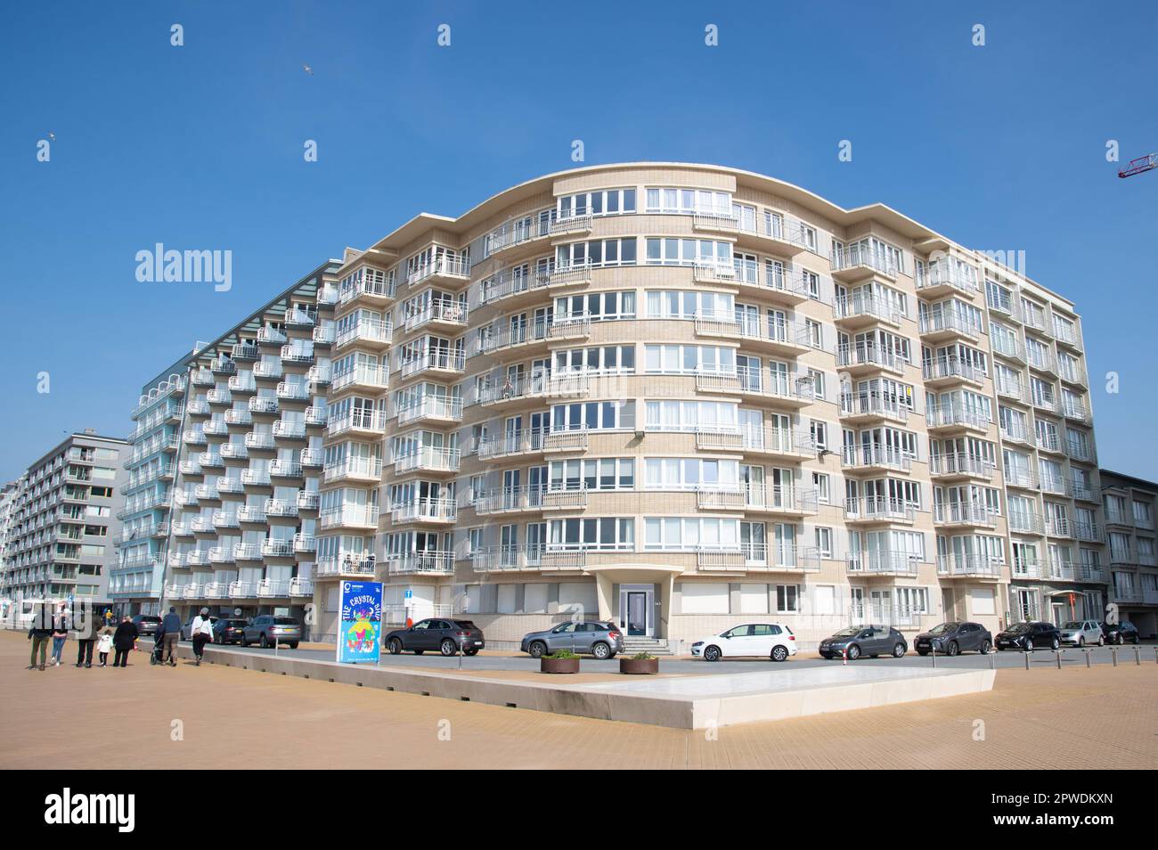 Vacanze condomini di alta altezza sulla spiaggia di Ostenda, Belgio. Foto Stock