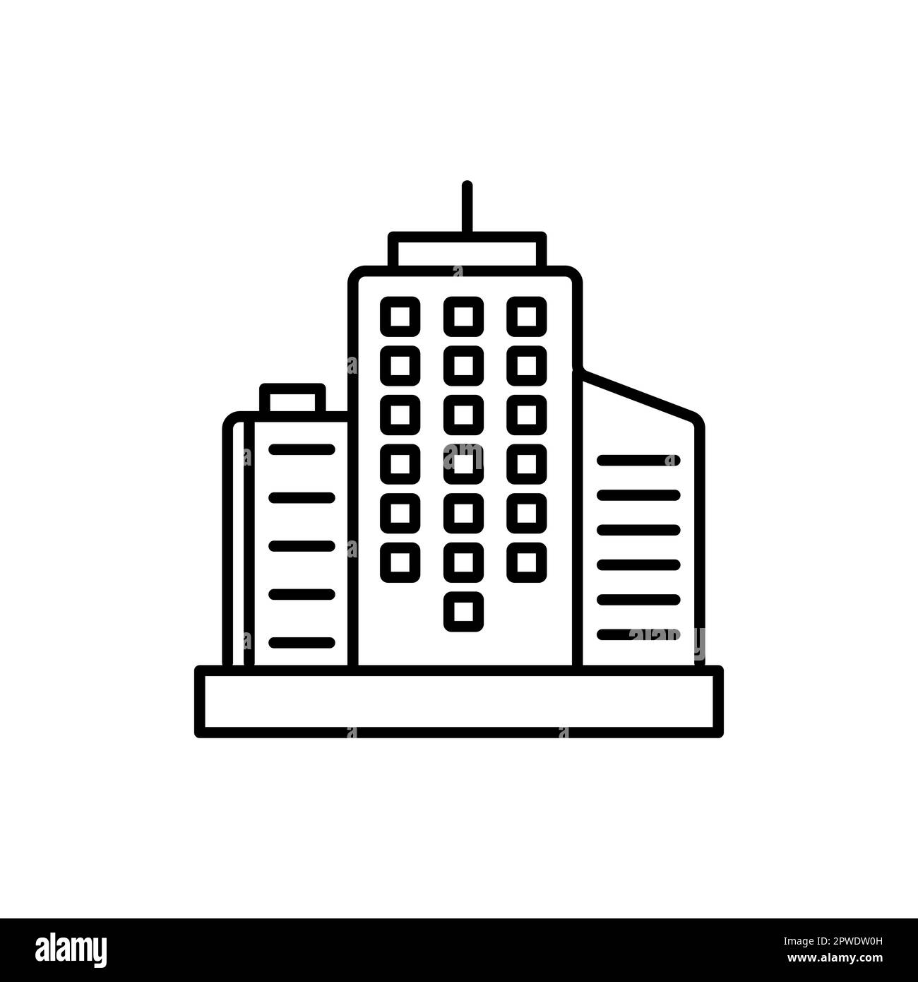 Icona degli edifici del grattacielo. Segno di architettura cittadina. Simbolo della città. Elemento di design di qualità. Icona di edifici in stile grattacielo lineare. Tratto modificabile. Illustrazione Vettoriale