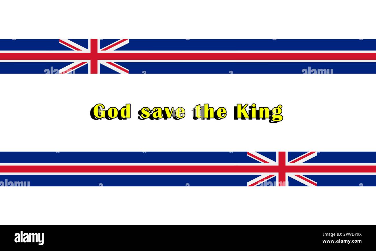 Bandiera britannica e Dio salvo il re, inno del regno unito indirizzato a re carlo iii Che sarà cantata dall'incoronazione ai Giochi olimpici. Foto Stock