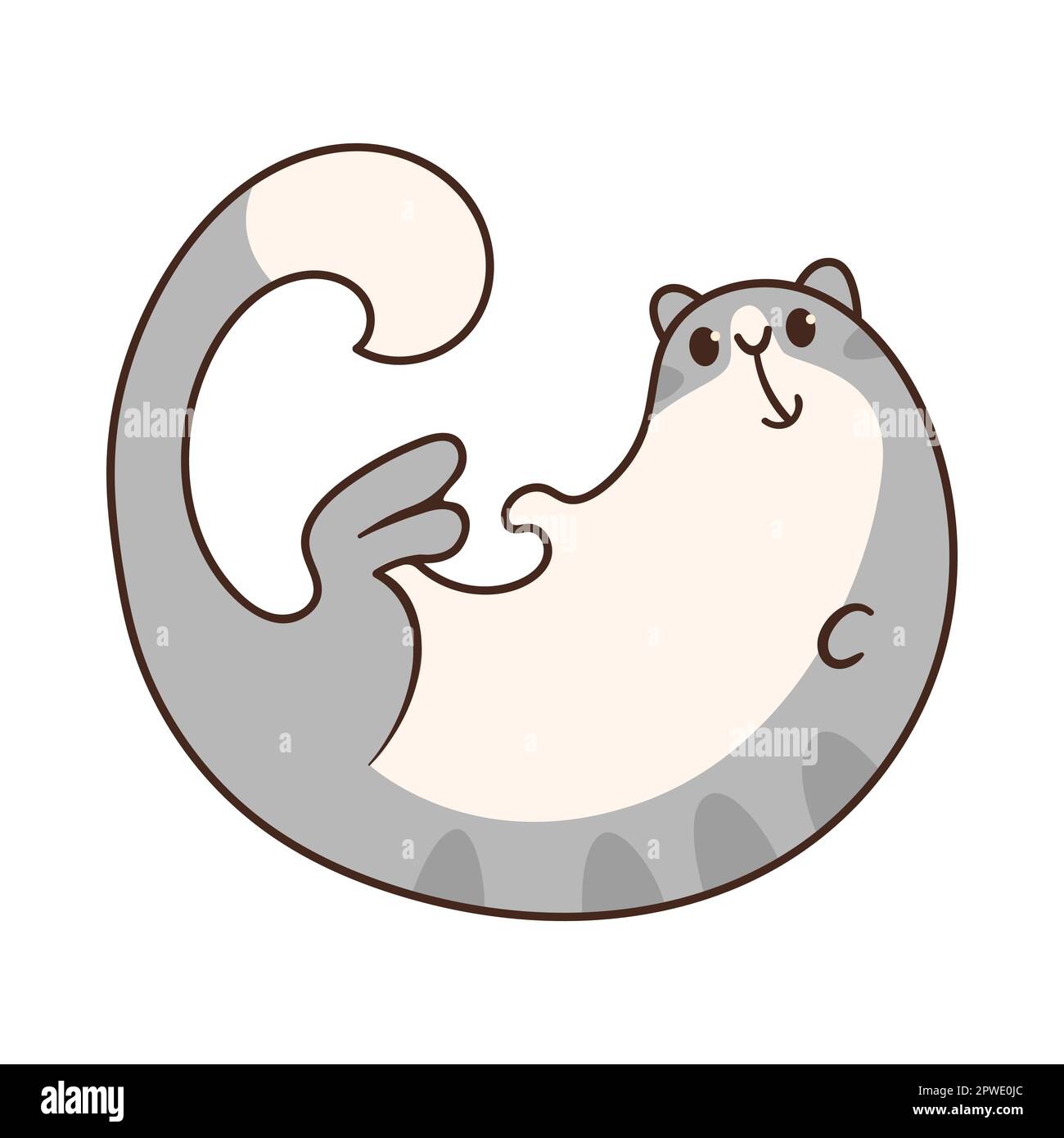 Felice gatto grigio giacente illustrazione del cartone animato Illustrazione Vettoriale