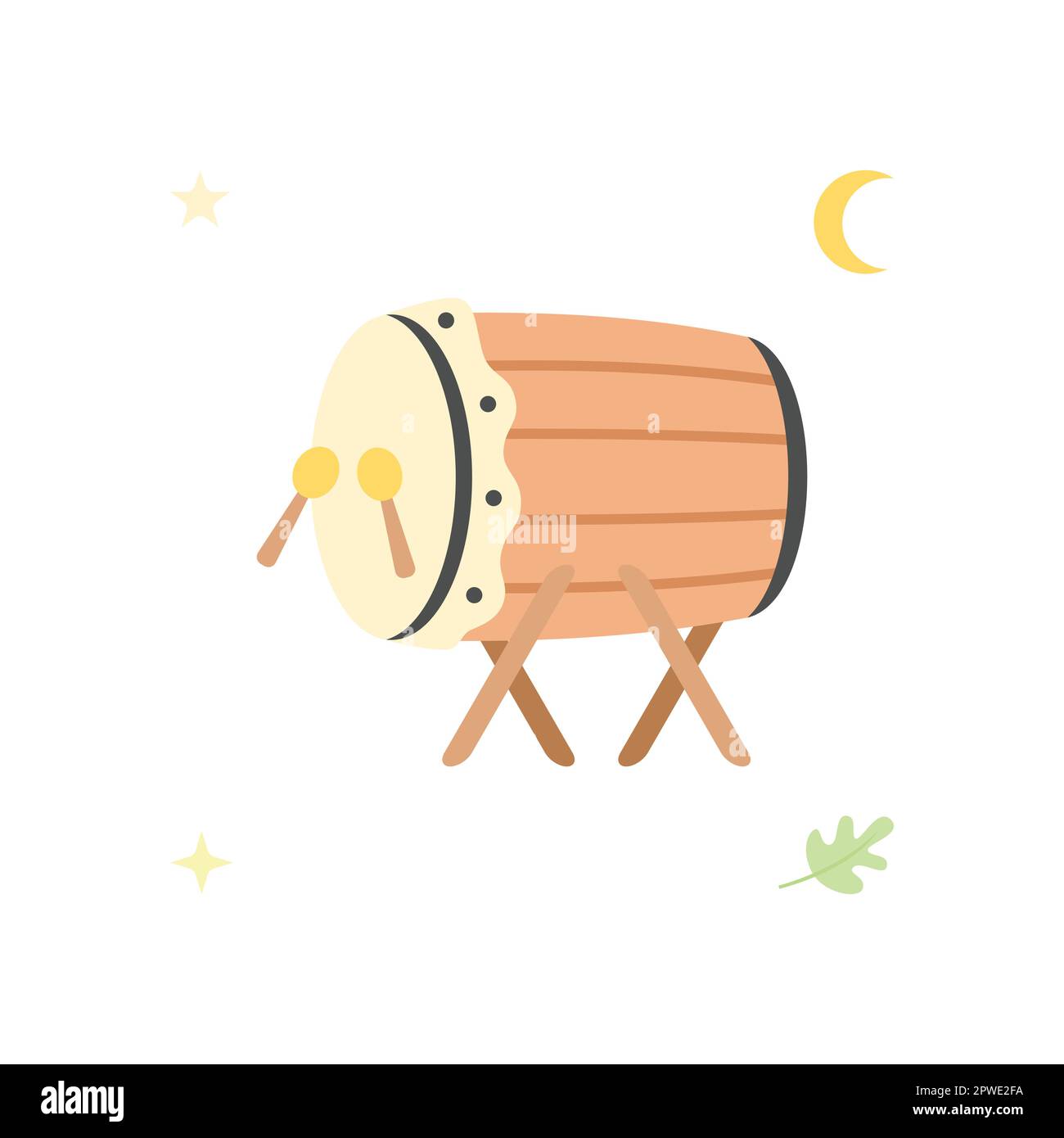 Illustrazione piatta del tamburo di Bedug, Eid Mubarak isolato su uno sfondo bianco Illustrazione Vettoriale