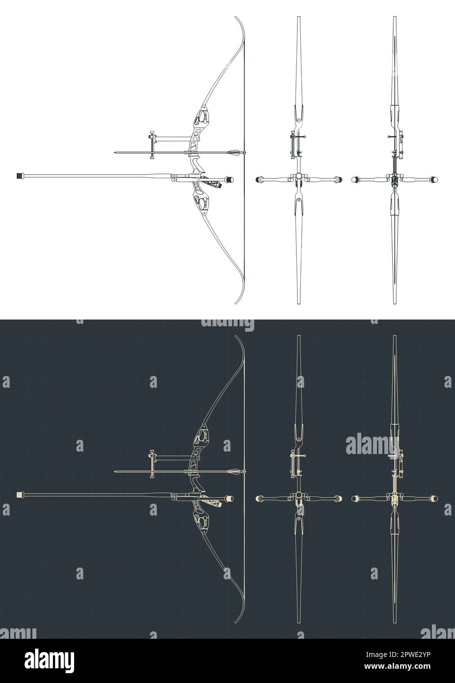 Illustrazione vettoriale stilizzata di BluePrint del kit di arco ricorsivo di destinazione Illustrazione Vettoriale