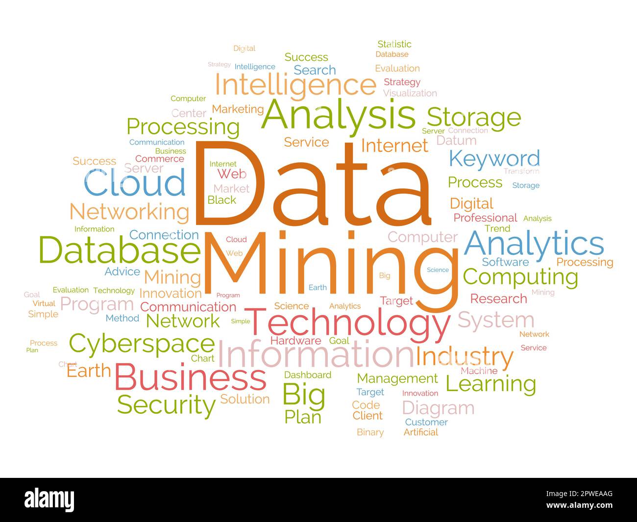 Concetto di background di Word cloud per data mining. Data mining in tecnologia Internet per la gestione del software Web. illustrazione vettoriale. Illustrazione Vettoriale