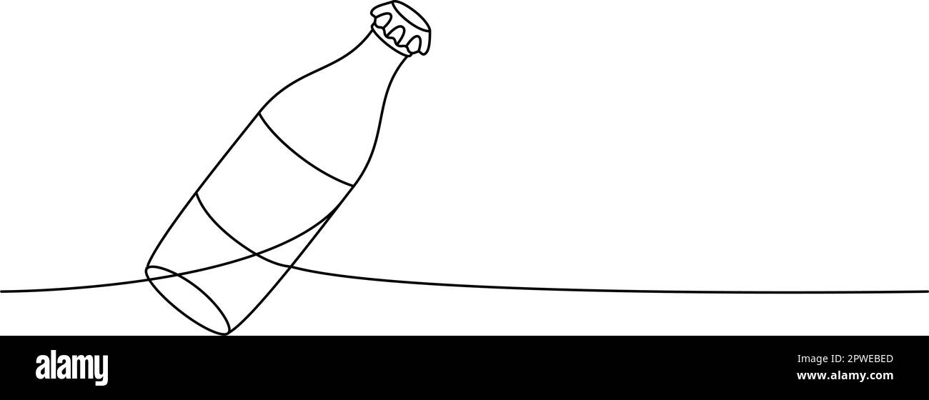Bottiglia di soda a una linea, disegno continuo. Bottiglia di vetro o plastica vuota, illustrazione continua a una riga. Illustrazione lineare vettoriale. Illustrazione Vettoriale