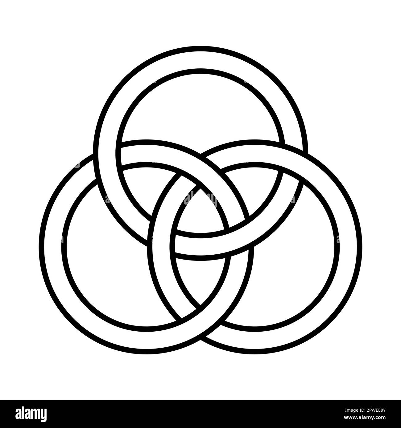 Tre cerchi intrecciati, emblema della Trinità. Un antico simbolo cristiano, che rappresenta l'Unione del Padre, del Figlio Gesù Cristo e dello Spirito Santo. Foto Stock