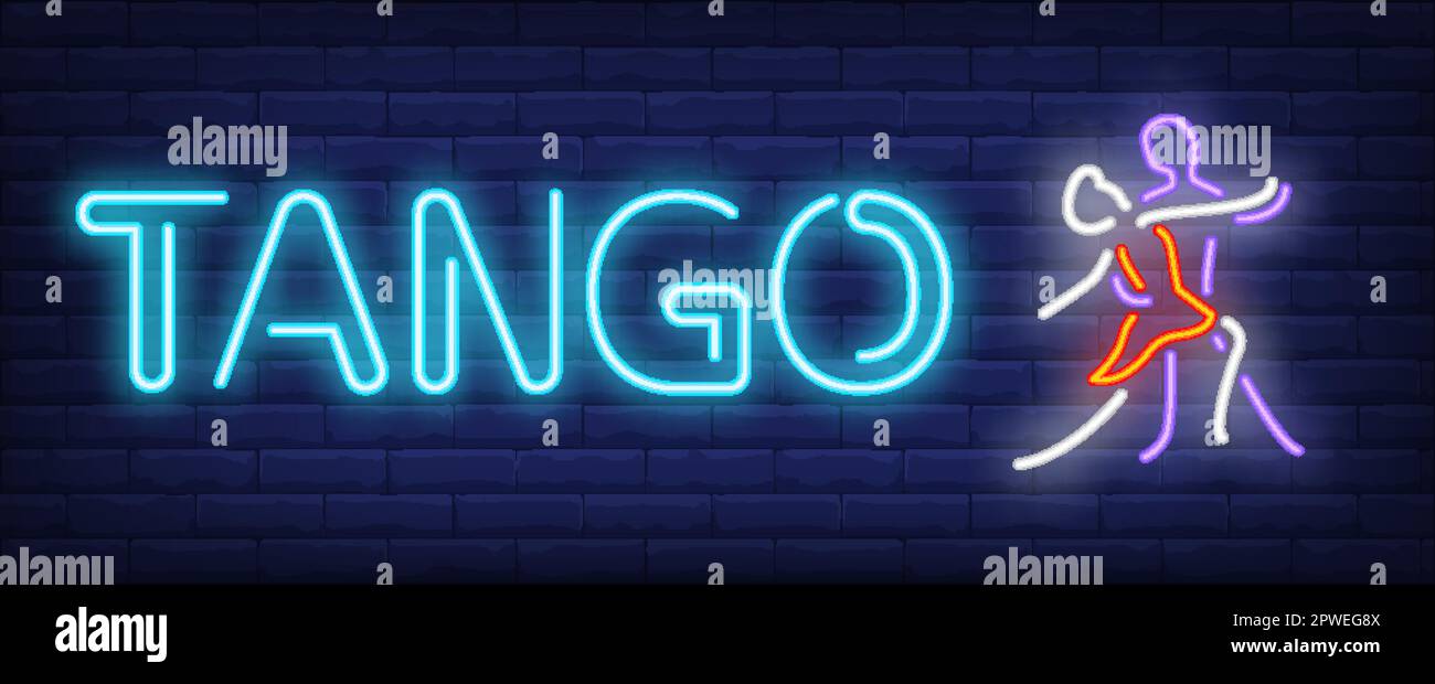 Testo al neon di Tango con ballerini in coppia Illustrazione Vettoriale